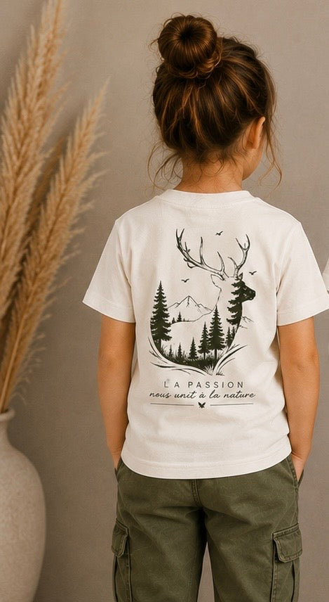 T-shirt enfant “La passion nous unit à la nature” – Cerf & Forêt
