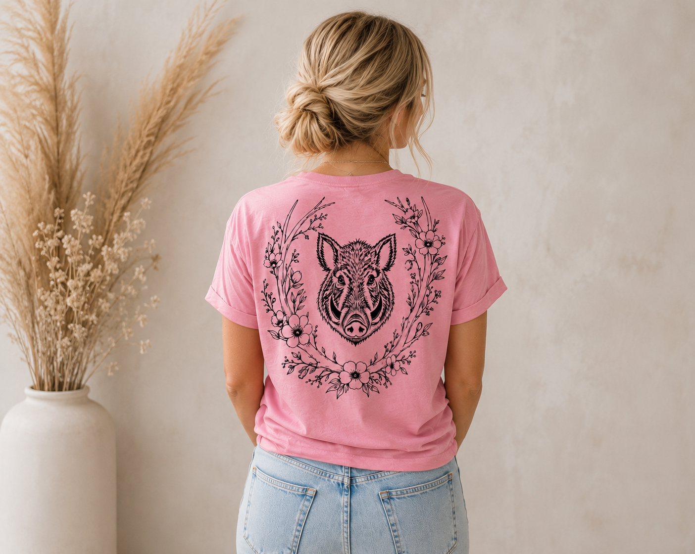T-shirt Femme Sanglier Fleuri – Esprit Chasseresse