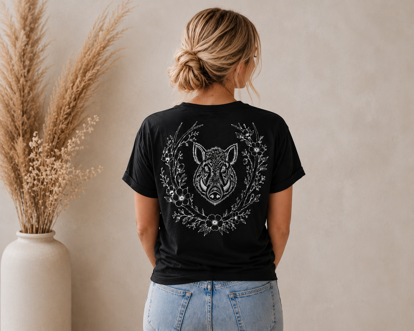 T-shirt Femme Sanglier Fleuri – Esprit Chasseresse