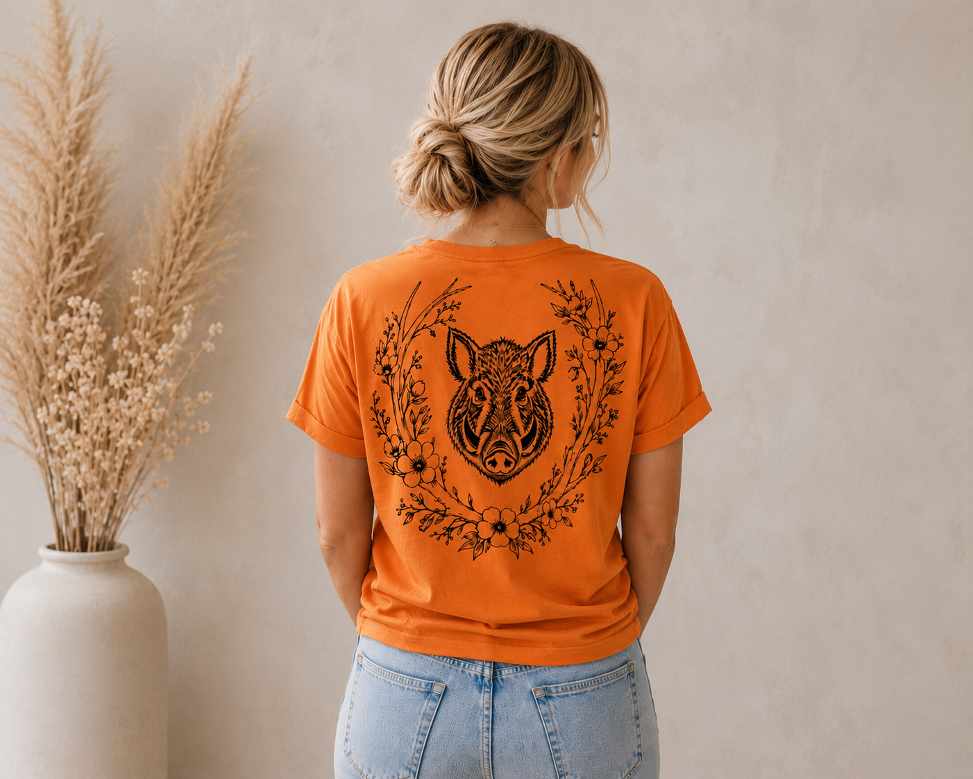 T-shirt Femme Sanglier Fleuri – Esprit Chasseresse